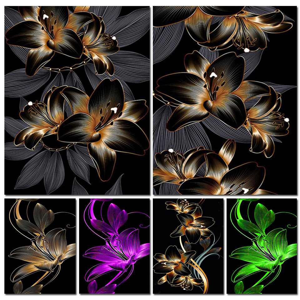 【The-Best】 Golden And Black Lily Diy 5d Diamond Painting Flowers Home Decor Diamonds Painting Full Square Drill Art And Crafts Still Life