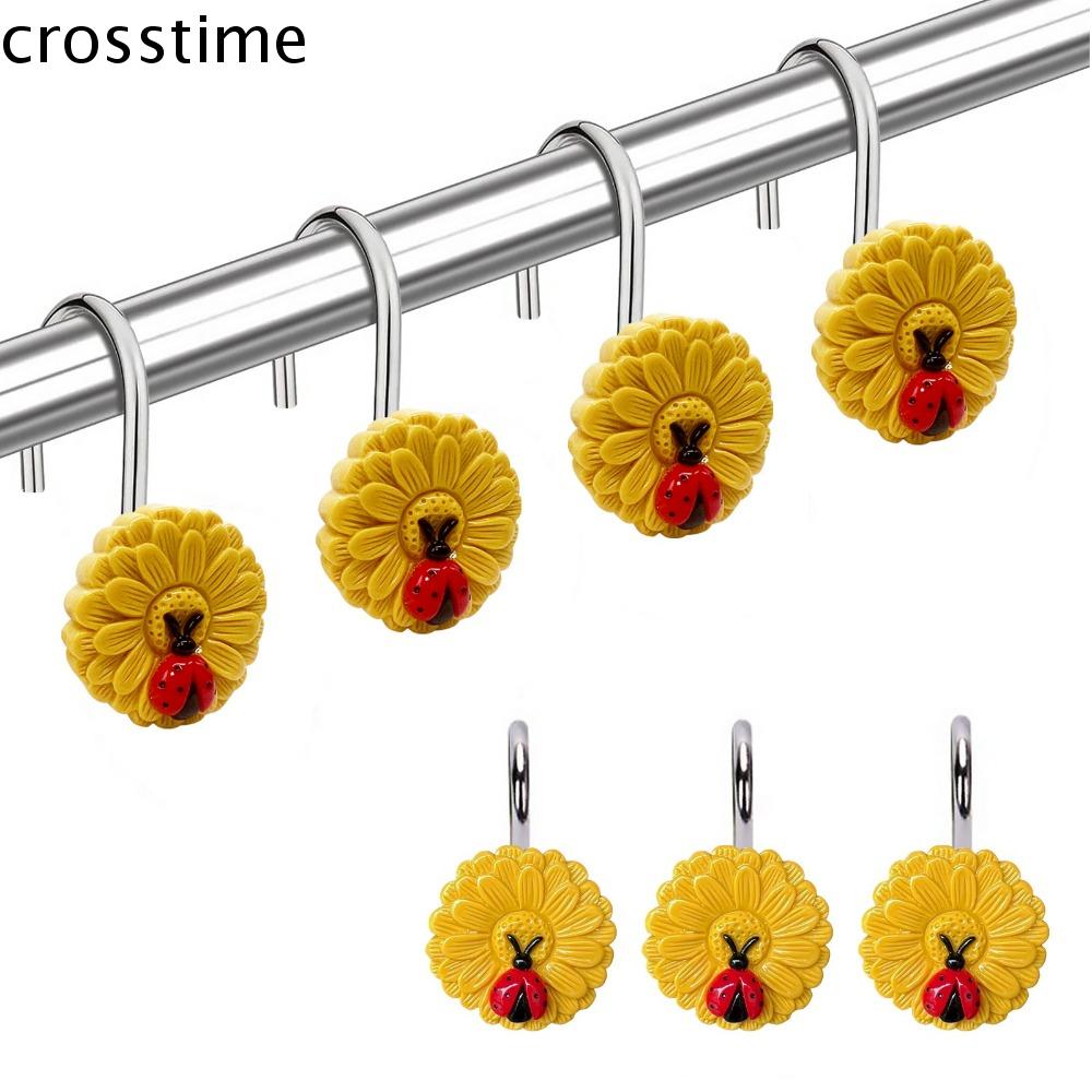 CROSSTIME 12Pcs/Box Hình hoa hướng dương Móc Treo Rèm phòng tắm Kim loại Dễ dàng lướt Móc vòng rèm Bền Dễ thương Móc Treo Rèm trang trí Nhà