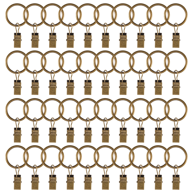 40 Pack Vintage Curtain Clips, Strong Metal Decorative Rustproof Drapery Curtain Ring with Clip Bronze Color