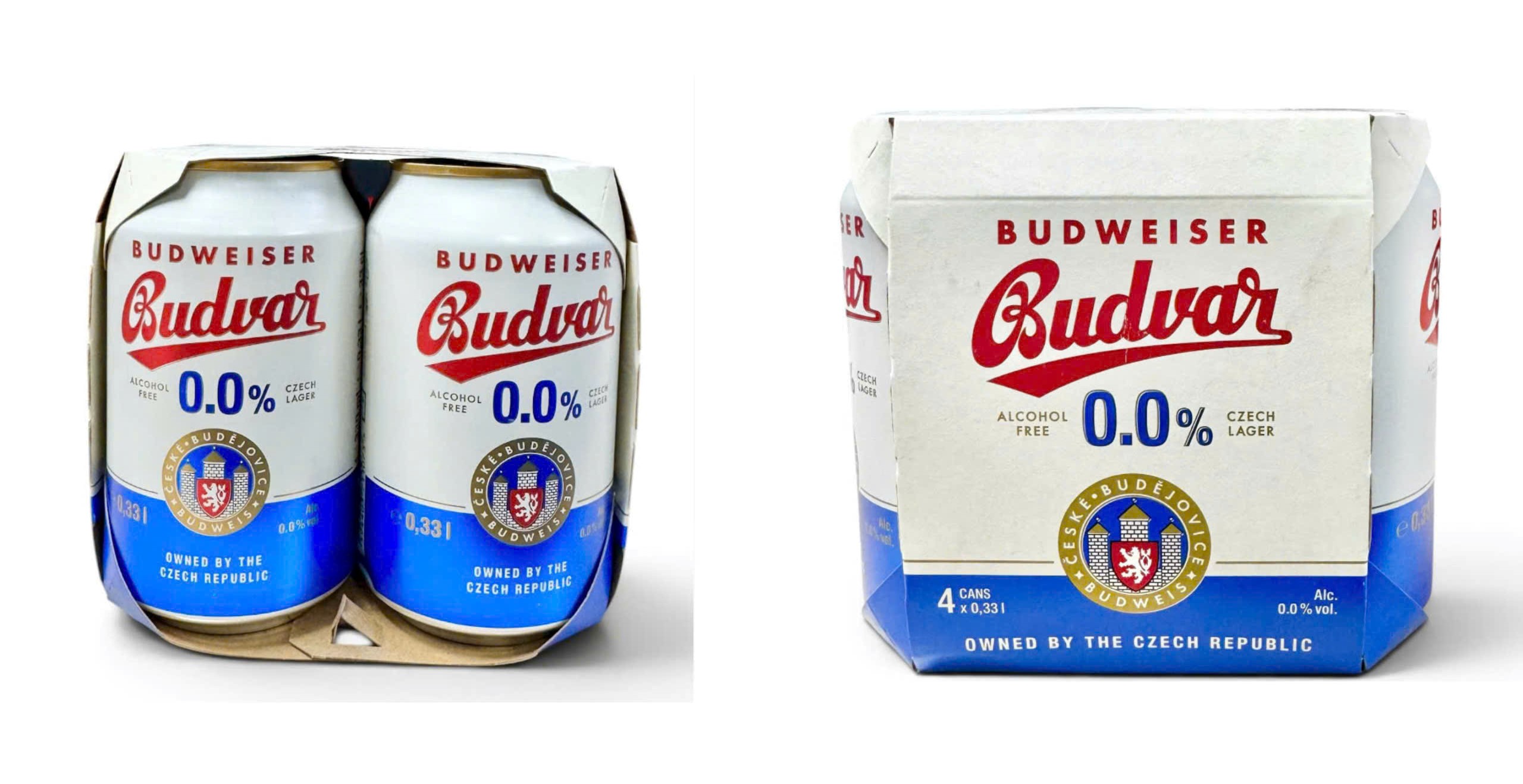 Bia không độ Budweiser Budvar 0.0% - bia Tiệp - 1 lốc 4 lon 330ml