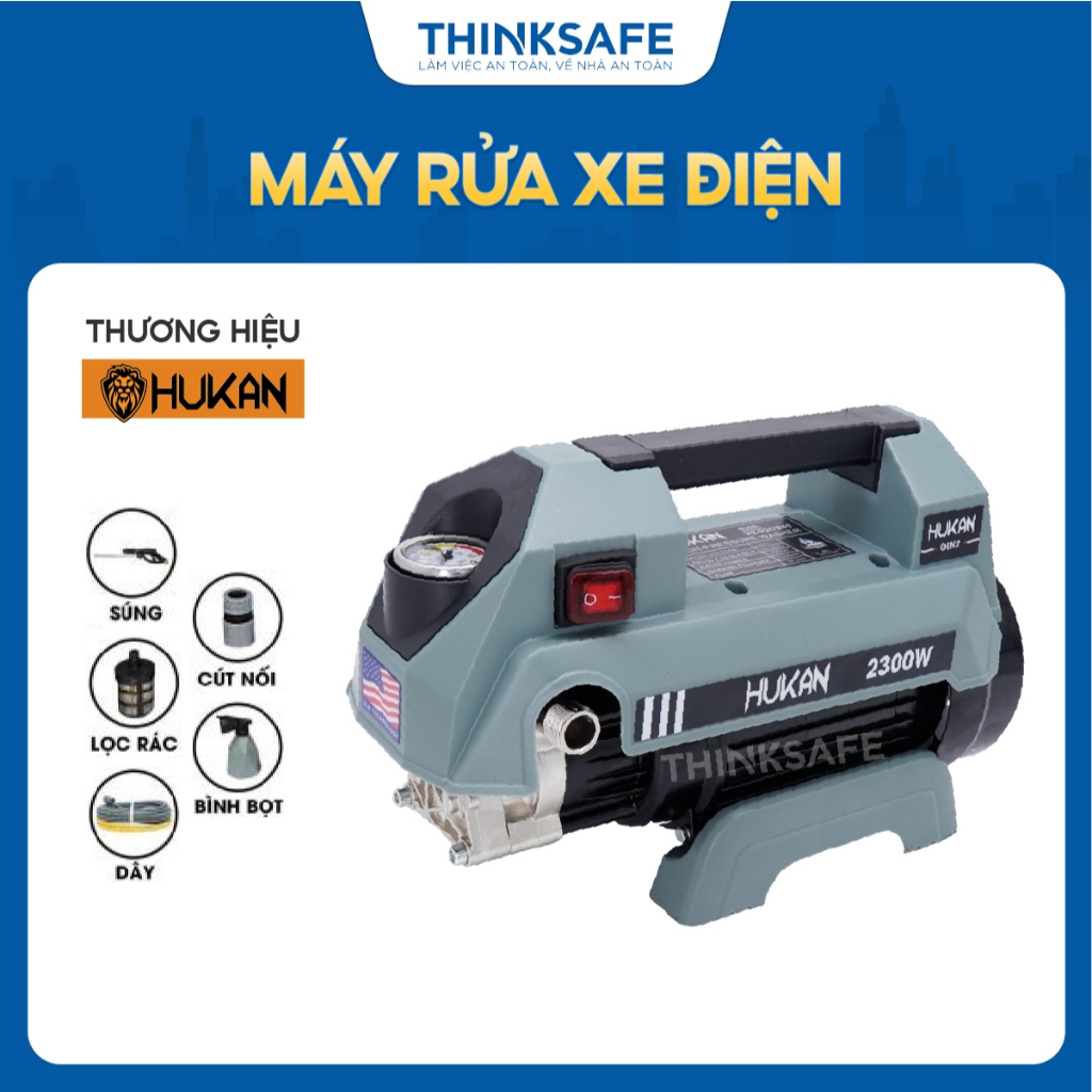 Máy rửa xe HUKAN công suất 1600W - 3200W, áp lực cao, lõi đồng, kèm phụ kiện rửa ô tô, xe máy, sân vườn - Thinksafe