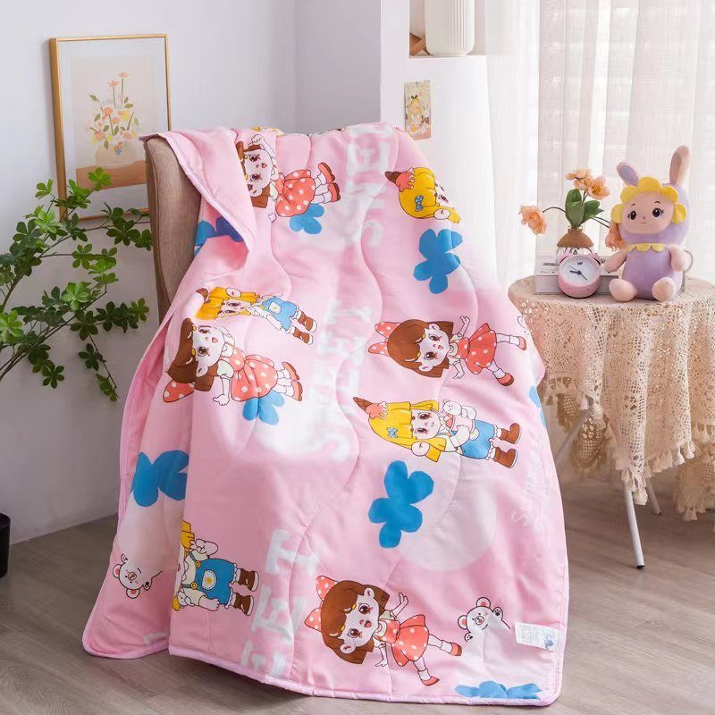 Chăn đũi cotton cho bé đắp mùa hè thu, Chăn cho bé đi học 1m1x1m5, chăn đũi trẻ em poly 2 mặt hình có trần bông mỏng