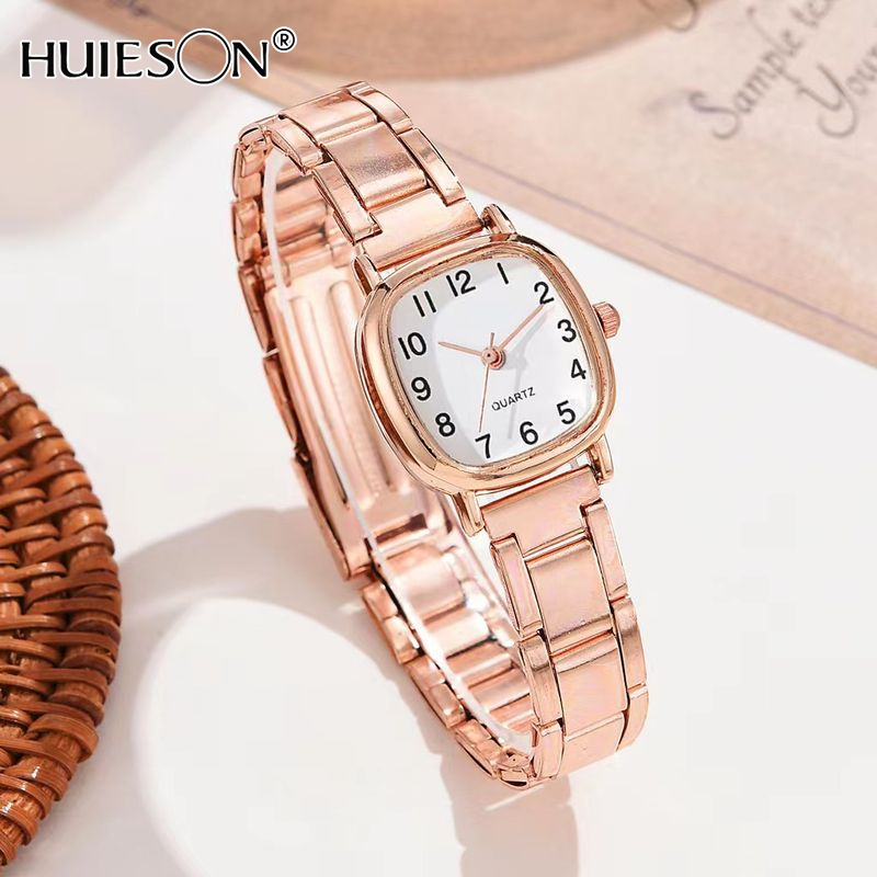 Elegant Square Quartz Watch for Women with Rose Gold Metal Bracelet ราคา 70 บาท*ส่งฟรี