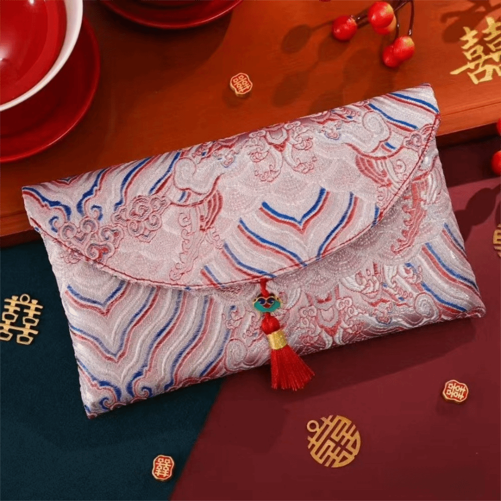 【COD+Ready Stock】 Red Color Red Envelope Fabric Big Capacity Money Pocket Embroidery Storage Bags Spring Festival