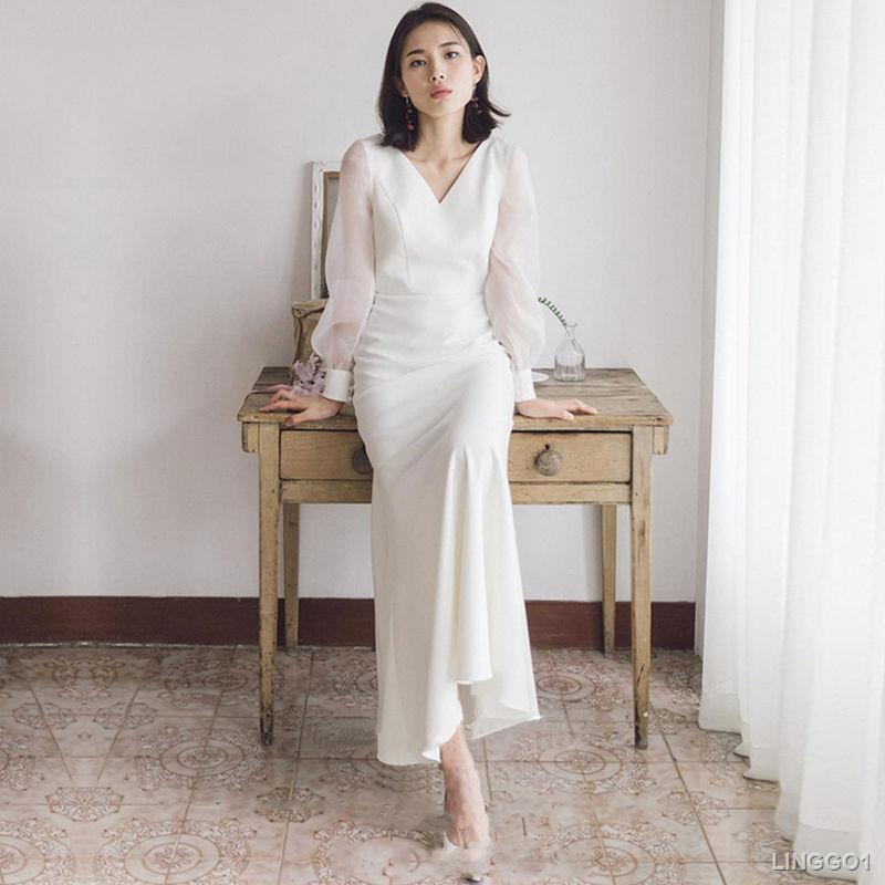 Casual Civil Wedding Dress - Below Knee Length White Summer Elegant Plus  Size Plain Vintage Retro