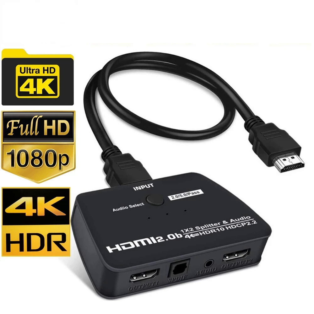 Bộ chia HDMI 4K 60Hz Bộ chia 2.0 HDMI với âm thanh Toslink 4K 30Hz Bộ chia HDMI 1x2 cho ps5 PS4 Apple TV X