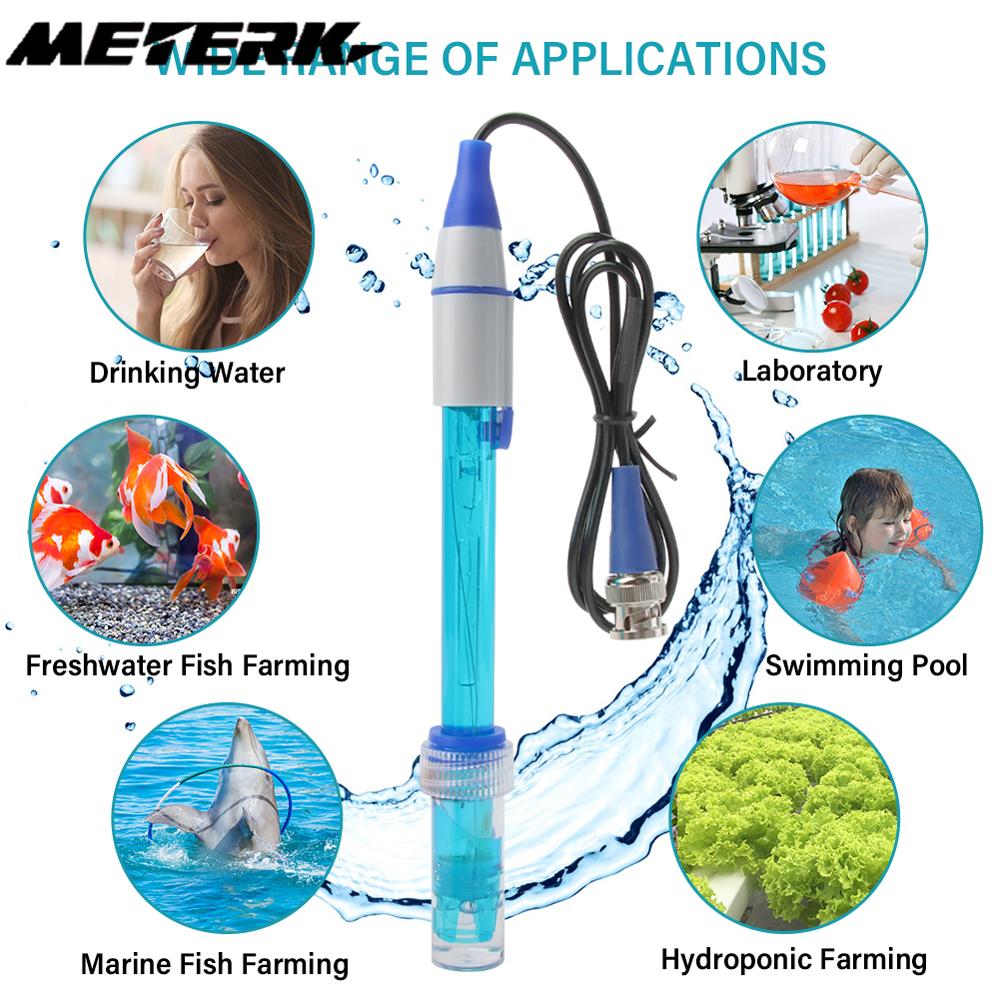 Meterk Đầu dò thay thế PH Bể cá thủy canh Phòng thí nghiệm Điện cực Máy đo PH Đầu dò Đầu nối BNC Cảm biến máy đo PH