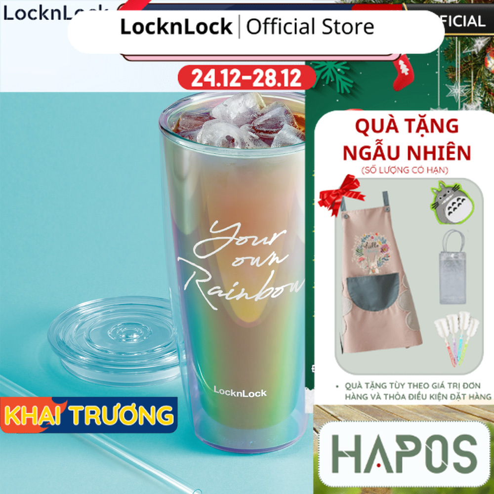 Ly đựng nước LocknLock kèm ống hút 750ml HAP507 thiết kế nhựa 2 lớp giảm ảnh hưởng từ nhiệt độ bên n