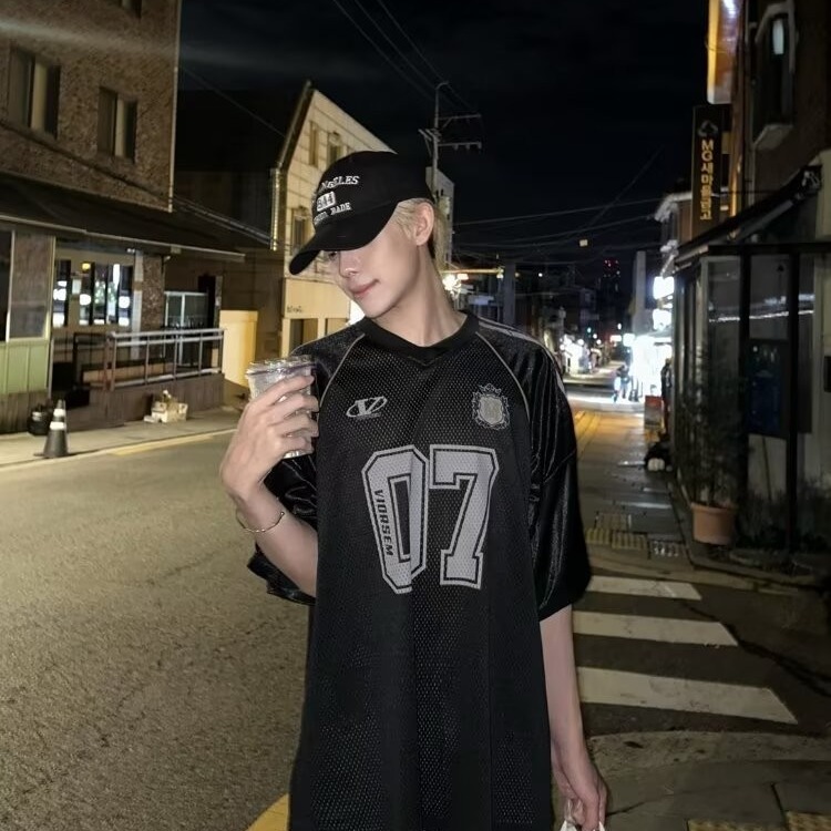 Áo Đấu Bóng Bầu Dục Graffiti Mặt Lưới Cổ Điển Kiểu Mỹ Áo Phông Ngắn Tay Áo Cộc Tay Dáng Rộng Mùa Hè 