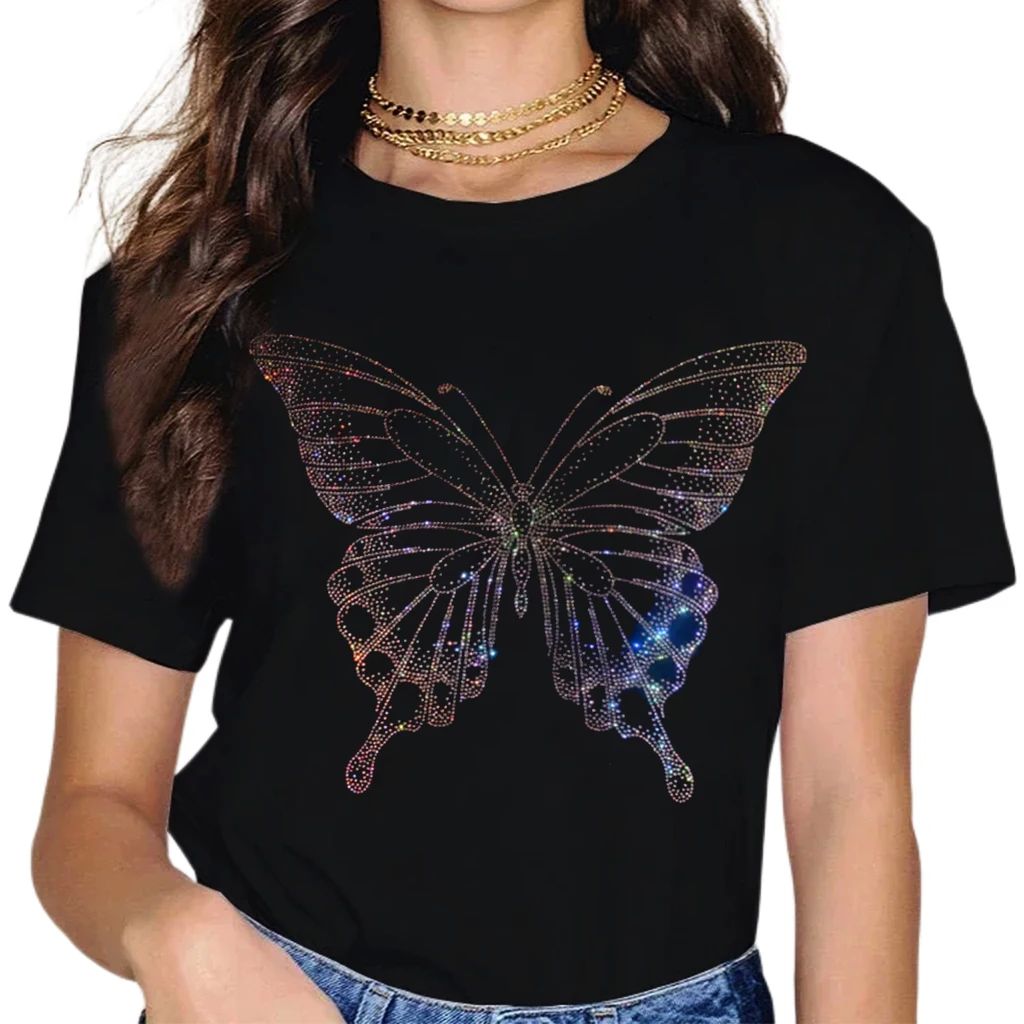 Mother's Day clothing hot short-sleeved women's T-shirts cotton summer diamond shiny woman tops stamping girl tees flash creative rhinestone T-shirt ราคา 7,893 บาท*ส่งฟรี