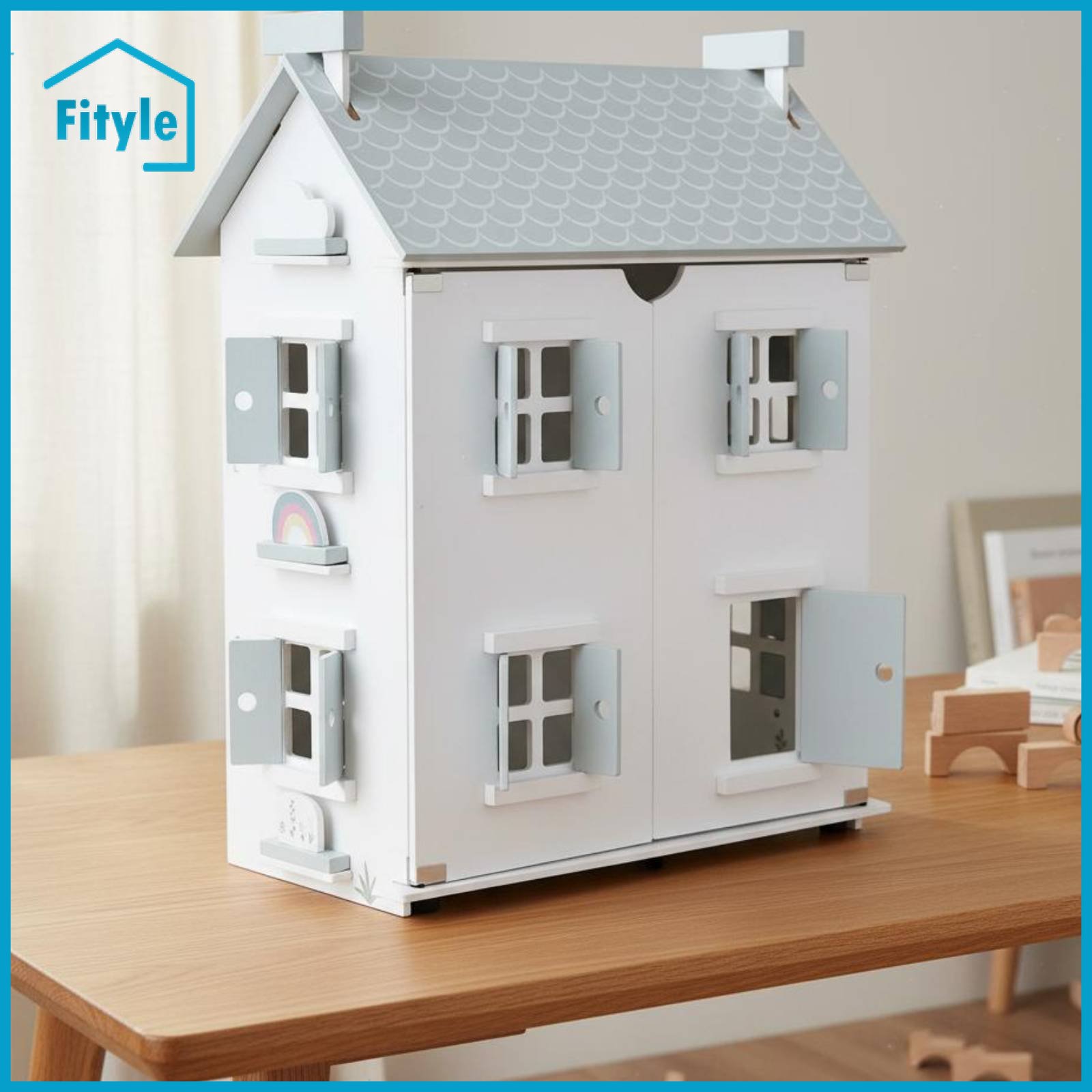 Fityle DIY Assembly Wooden Dollhouse Playset Great Gift Idea Wooden Dollhouse Safe Material Pretend Play House Develops Fine Movement Skills for Children, Toddlers ราคา 6,455 บาท*ส่งฟรี
