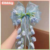 Elbbkg กิ๊บติดผมโบว์ผ้าตาข่ายประดับพู่และดอกไม้สำหรับงานแต่งงาน