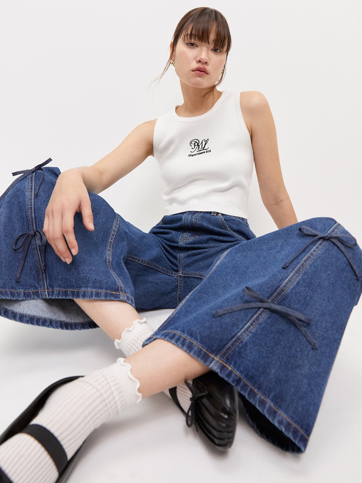 [Pomelo] Bow Wide Leg Jeans ราคา 1,699 บาท*ส่งฟรี