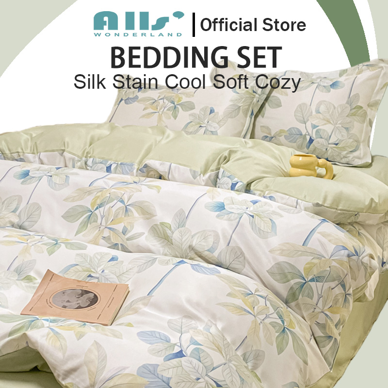 Alls' Wonderland Ice Cooling Bedding Set 4in1 Duvet Cover Set Stain Silk Bedsheet Breathable Flat Bedsheet Duvet Cover Pillowcase ราคา 725 บาท*ส่งฟรี