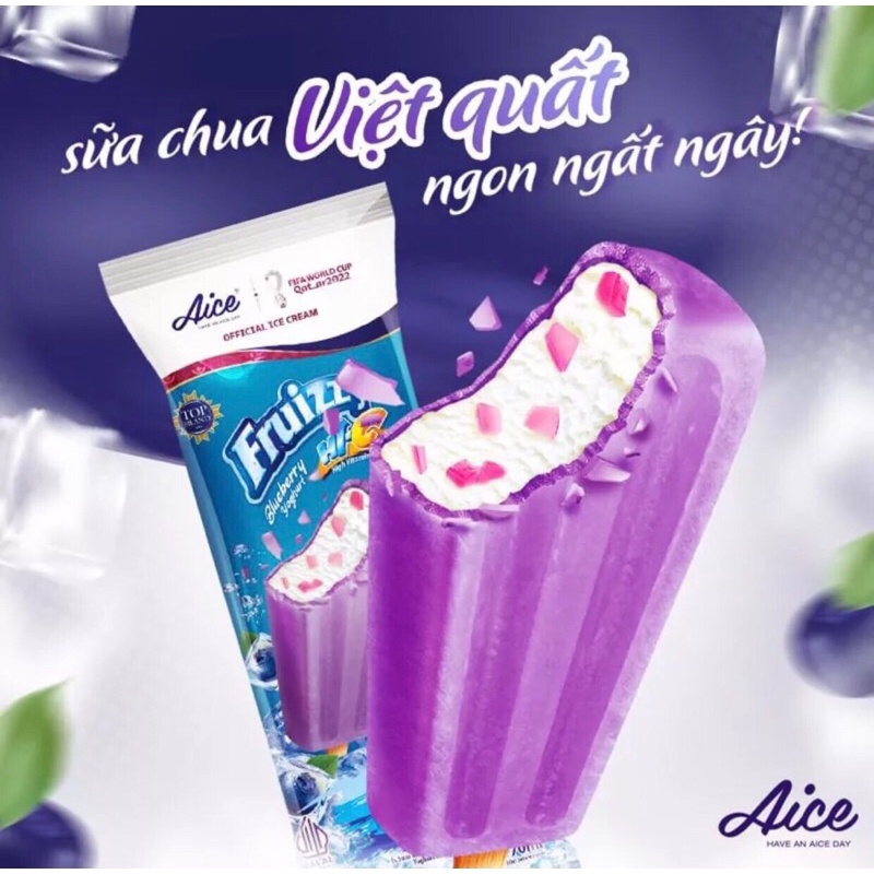 💜Kem Aice Sữa Chua Việt Quất Có Nhân Thạch🍬(Hoả Tốc)