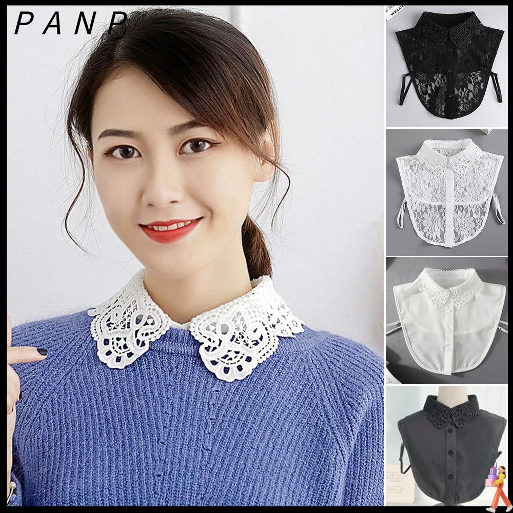 PANP Có thể tháo rời Cổ áo ren giả Thanh lịch Thiết kế hoa Đường viền cổ áo ren Tinh tế Voan Cổ áo v