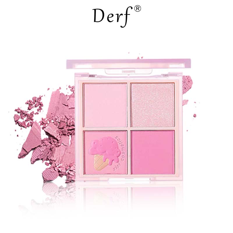 Derf 4 màu má hồng bảng màu highlight trang điểm Blush mịn Matte Rouge phấn mắt