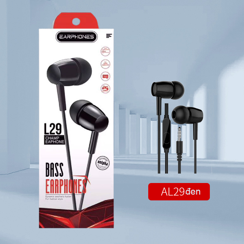 Tai nghe dây mút đệm êm tai bass mạnh jack 3.5 AL29 cao cấp nhét tai chống ồn chính hãng tai nghe gaming