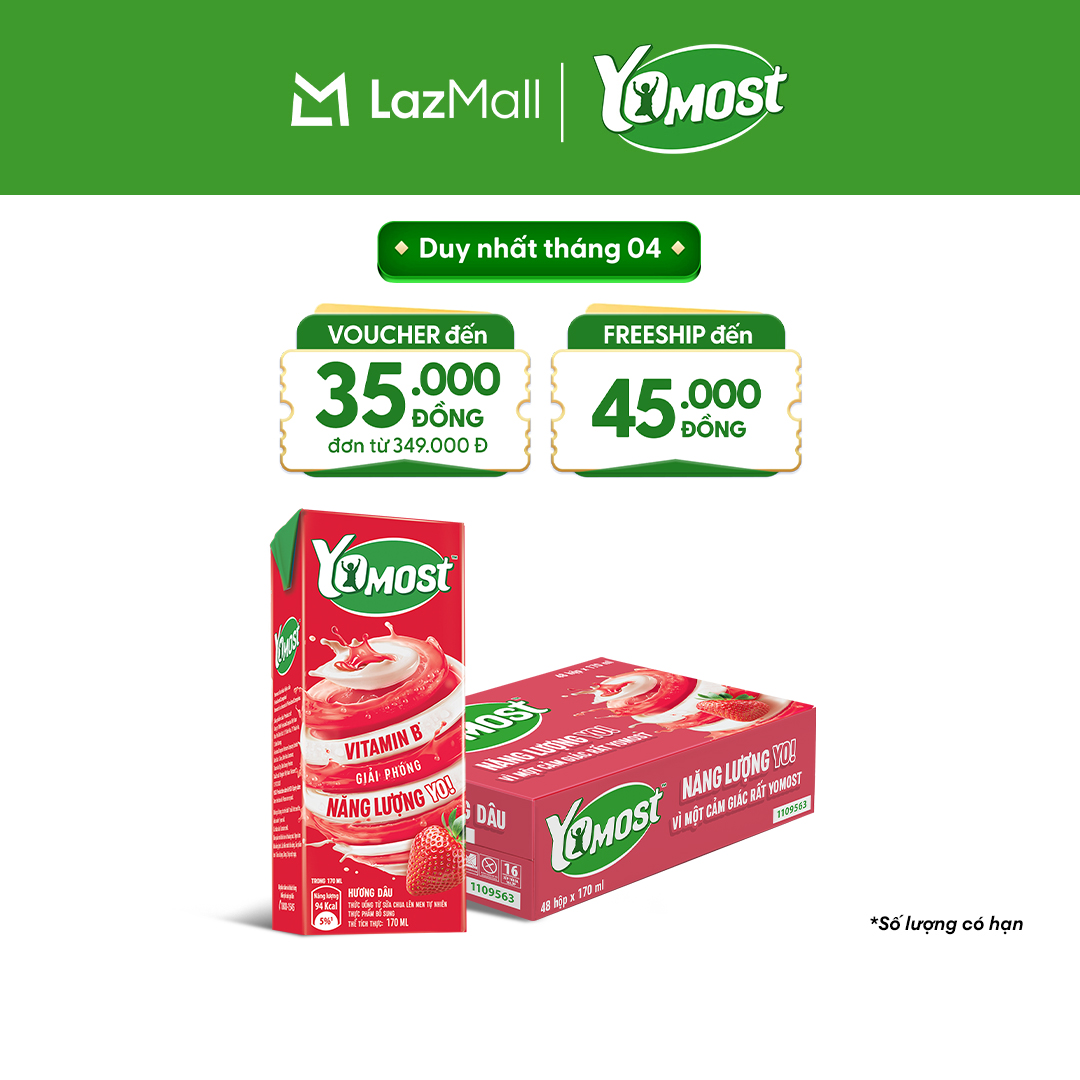 Thùng 48 Hộp Sữa Chua Lên Men Tự Nhiên Yomost Hương Dâu 170ml (48x170ml)