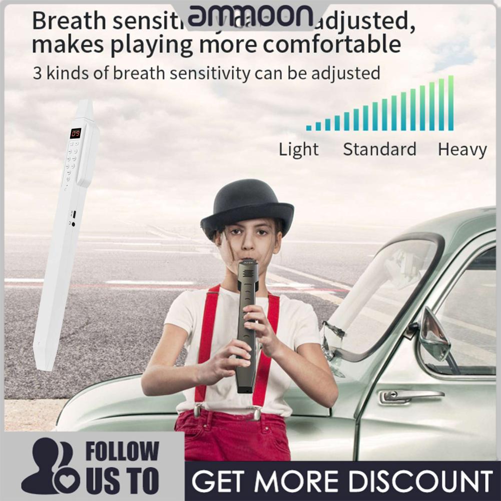 ammoon Dụng cụ gió điện tử kỹ thuật số BT có thể sạc lại Hỗ trợ 10 tông màu Có thể điều chỉnh độ nhạy hơi thở Tai nghe hoặc loa ngoài Kết nối ứng dụng