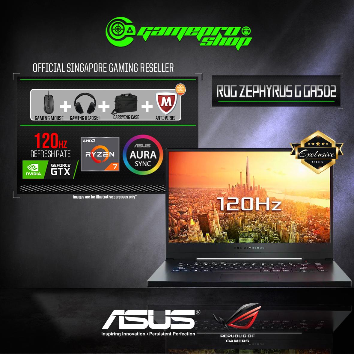 9th Gen ASUS ROG Zephyrus G GA502DU - AL025T GTX1660Ti Exclusive (R7-3750H / 16GB / 512GB SSD / W10) 15.6 FHD WITH 120Hz GAMING LAPTOP *NDP PROMO*