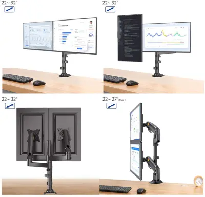 NB H180 Dual Monitor Desk Mount Swivel Monitor Arm Fits 2 Screens up to 32 with load 12kg