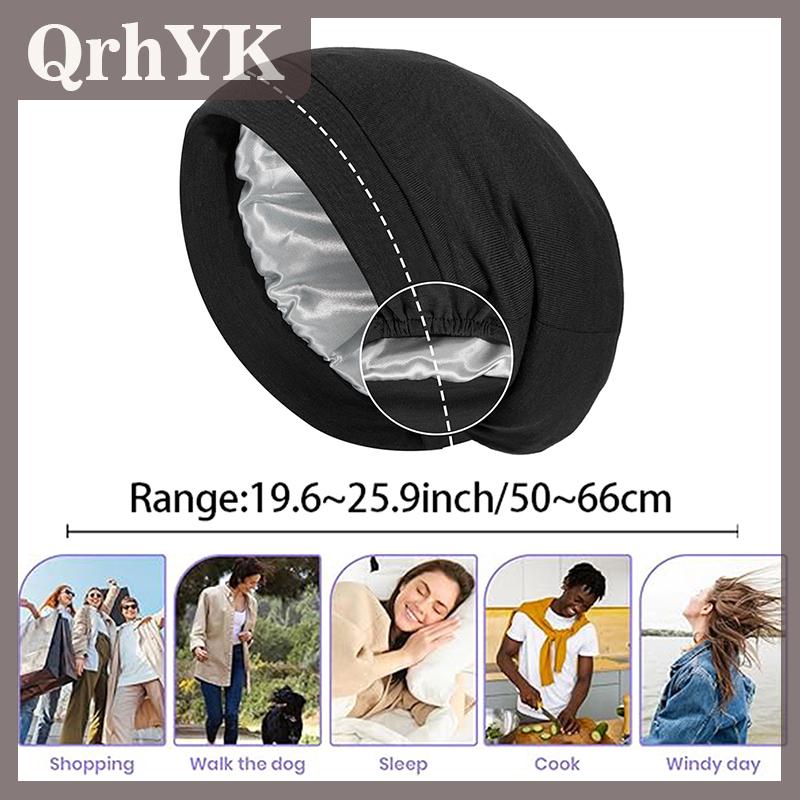 QrhYK Satin Lót nắp ca-pô hat cho phụ nữ người đàn ông mềm mại có thể điều chỉnh ngủ hat xoăn chăm sóc tóc unisex lụa đêm tóc cap hồi giáo Turban hat