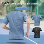 MOLAN Áo thun thể thao thoáng khí nhanh khô mùa hè cho nam, phù hợp để tập luyện, chạy bộ và tập luyện cầu lông