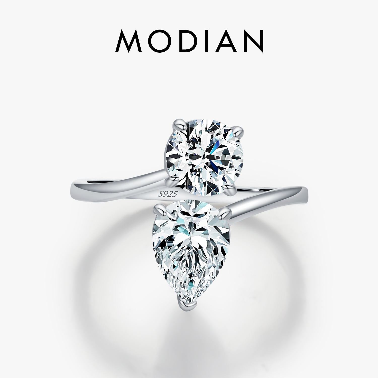 MODIAN 925 Sterling Silver Exquisite Sparkling Round & Water Drop Interweaving Clear CZ Line Rings For Women Party Fine Jewelry