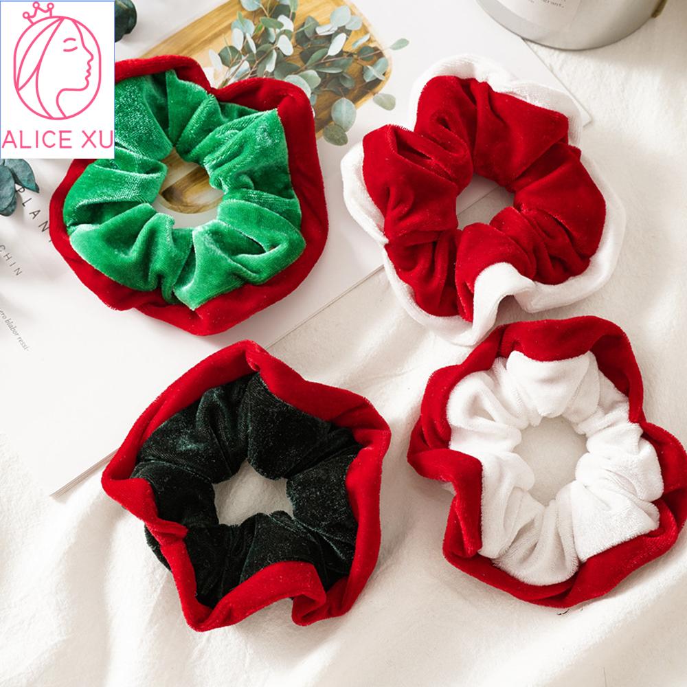 ALICE XU Phụ kiện tóc Cột tóc Các cô gái đàn hồi Chắp vá Nhung Scrunchie Dây buộc tóc Giáng sinh Scrunchie Dây buộc tóc