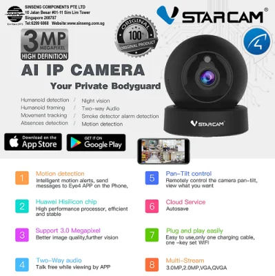 ORIGINAL Vstarcam C43S Mini 3MP Wireless IP Camera Wifi Surveillance Security Pan Tilt Zoom CCTV IR Camera with Night Vision (APP:Eye4)