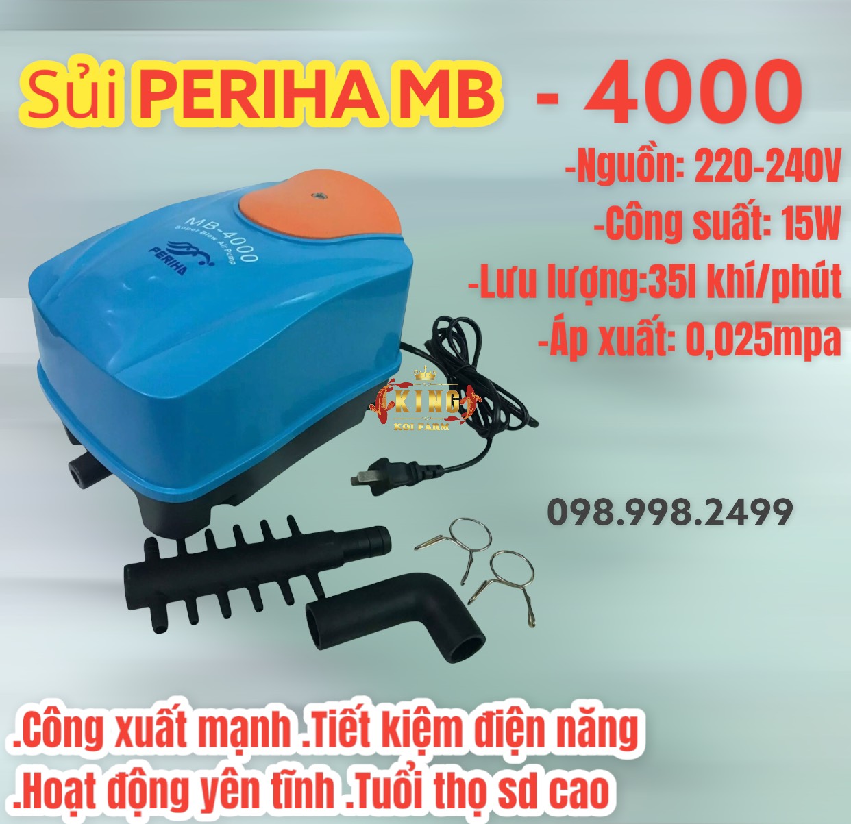 Máy sủi khí oxy cao cấp PERIHA MB-4000 MB-8000 MB-12000 MB-18000