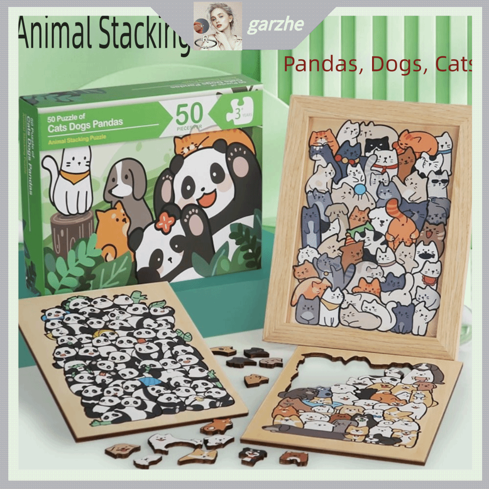 GARZHE24272 50 món Câu đố hình con mèo màu Morandi Đồ chơi xếp hình Phim hoạt hình Panda/Con chó Bộ ghép hình gỗ Sáng tạo Câu đố hình dạng động vật Đồ chơi xếp hình trang trí