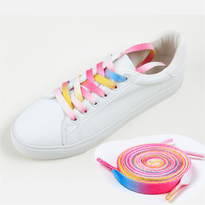 AL 2PCS Colorful Shoelaces Rainbow Gradient Print Flat Shoe laces Chromatic Colour Sneakers Shoelace 110CM