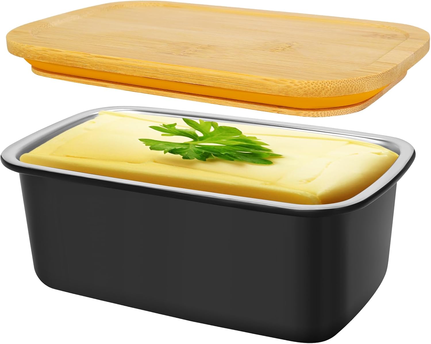 Butter Dish with Lid, Large Stainless Steel Butter Dish Container for Countertop, Sturdy Butter Keeper with Bamboo Lid Holds 2 Sticks of West or East Coast