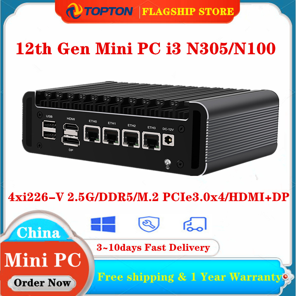 4xi226-V 2.5G 12th Gen Intel Firewall Mini PC Alder Lake i3 N305 8 Core N200 N100 DDR5 4800MHz Fanless Soft Router Proxmox Host - ยี่ห้อ OEM ราคา 6,645 บาท*ส่งฟรี