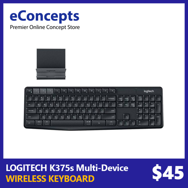 Logitech K375s Multi-Device Full Size Wireless and Bluetooth Keyboard and Stand Combo (iOS, Android, OSX, iPhone) with Logitech FLOW Technology Singapore