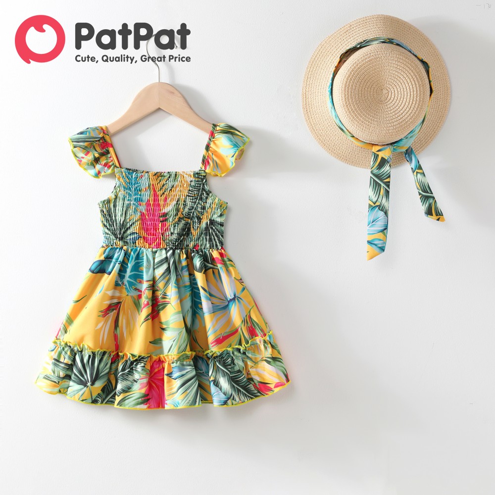 PatPat Toddler Girl Sweet Smocked Tropical Print Dress