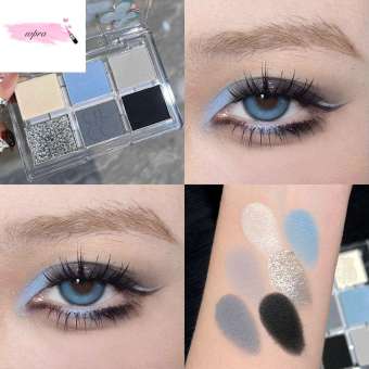 WPRA Đen Bảng phấn mắt 6 màu Bền lâu Không thấm nước Phấn mắt màu xanh khói Di động Tự nhiên Sắc tố mắt Mỹ phẩm