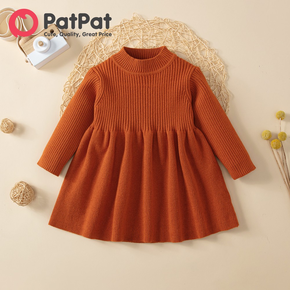 PatPat Baby Girl Sweet Solid Color Sweater Dress