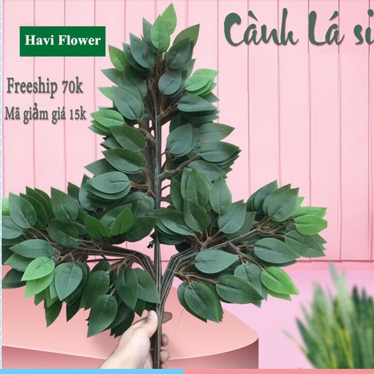 Lá giả trang trí -cành lá si xanh giả combo 12 cành giả dài 60cm- làm cây si giả, trang trí sự kiện