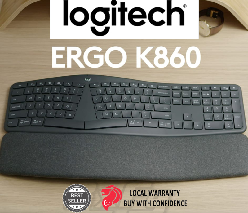 Logitech Ergo K860 Wireless Ergonomic Keyboard with Wrist Rest Split Keyboard Layout for Windows Mac Bluetooth or USB Singapore