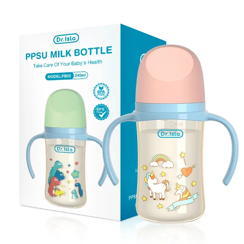 Dr.Isla ขวดนมเด็ก Drisla PB01/PB02 160ml/240ml คอกว้าง ป้องกันการสำลัก ปลอดสาร BPA & BPS พร้อมจุกเสมือนนมมารดา สำหรับเด็ก 0-6 เดือน ระบบ AVS ทนความร้อน 120 ° C วัสดุคุณภาพสูง PPSU & PP พร้อมลวดลายสุดน่ารัก
