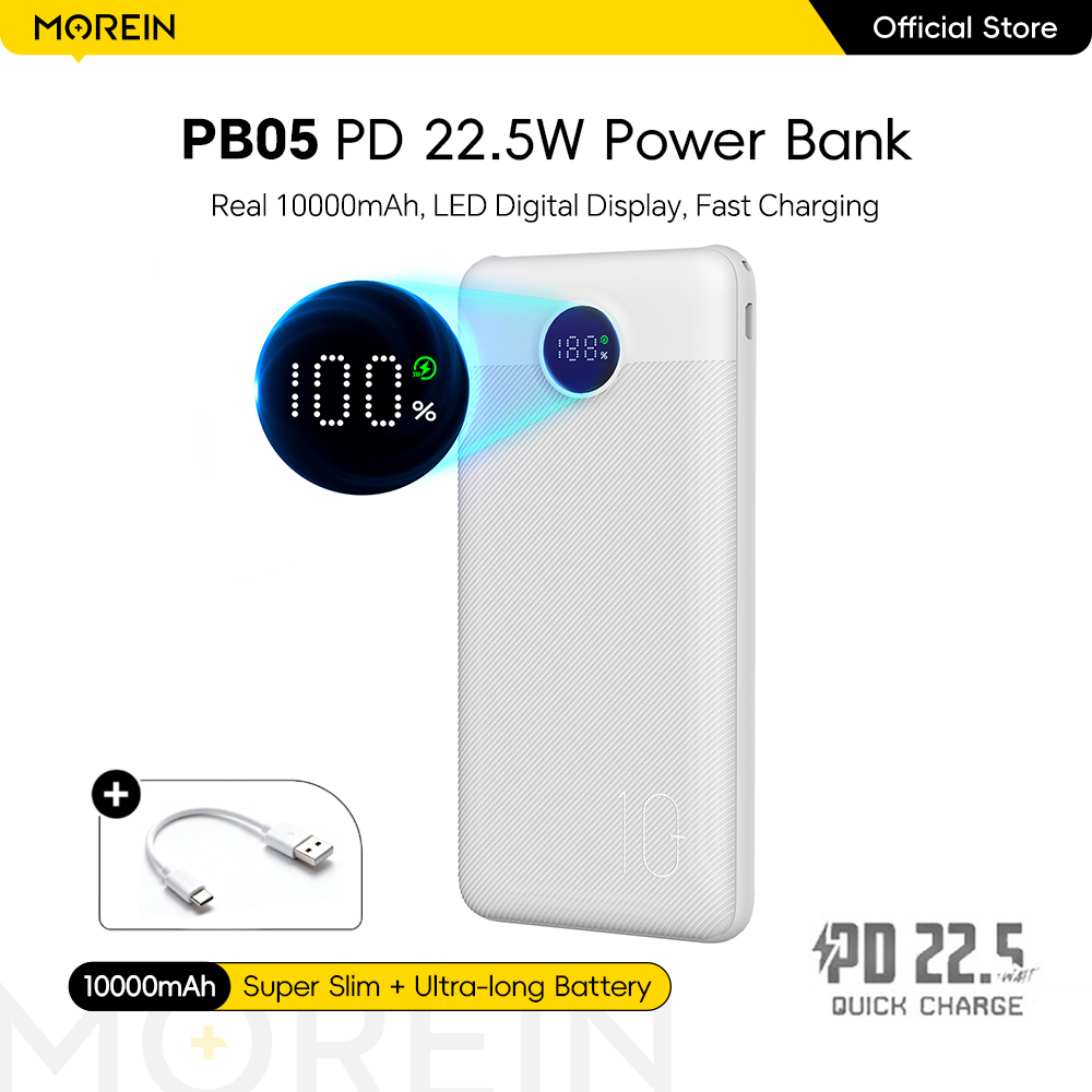 Ce Certification Morein Pb05 Powerbank Slim 10000mAh LED Battery Display PD 22.5W Fast Charging Type-C + Dual