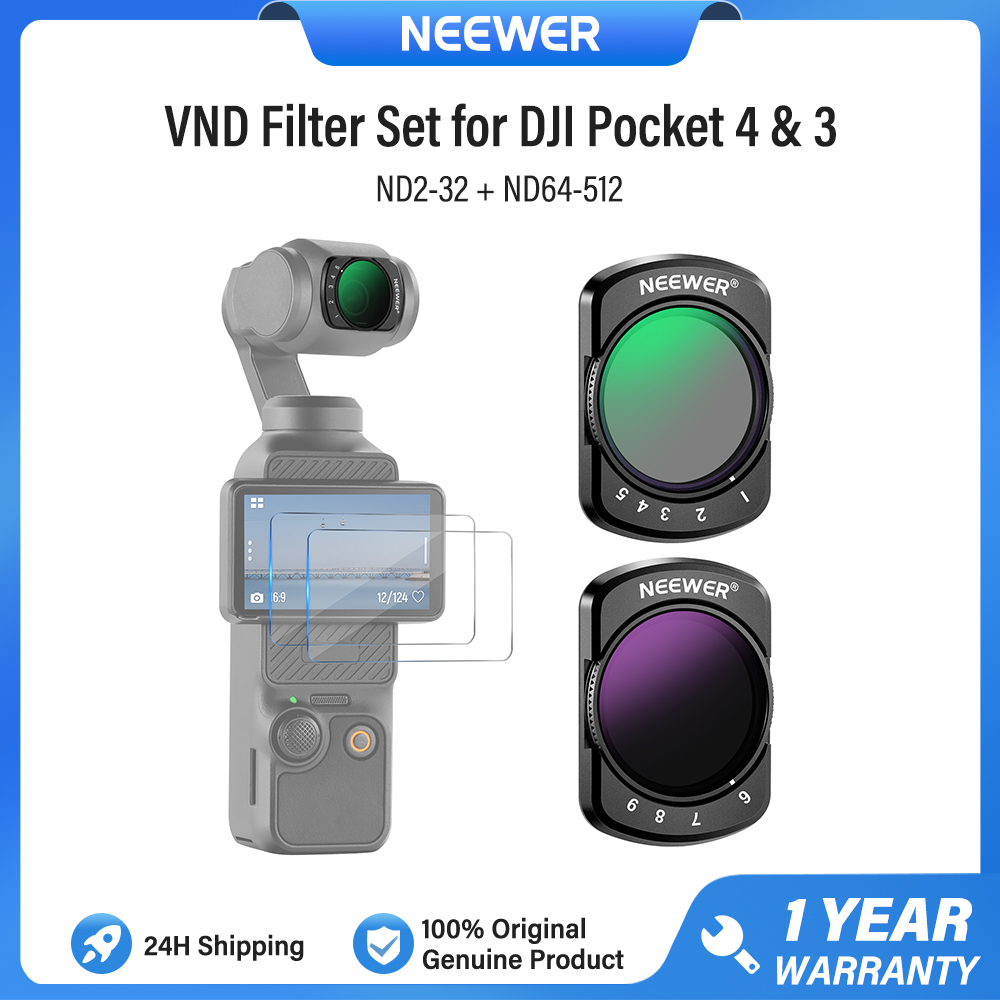 NEEWER Bộ lọc kính biến đổi ND2-32 & ND64-512 cho DJI Osmo Pocket 4 & Pocket 3, kính lọc ống kính máy ảnh
