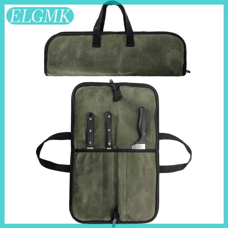 ELGMK Wet Wax Canvas Knife Storage Bag Chef Picnic Camping Barbecue Kitchen Portable Storage Bag Che