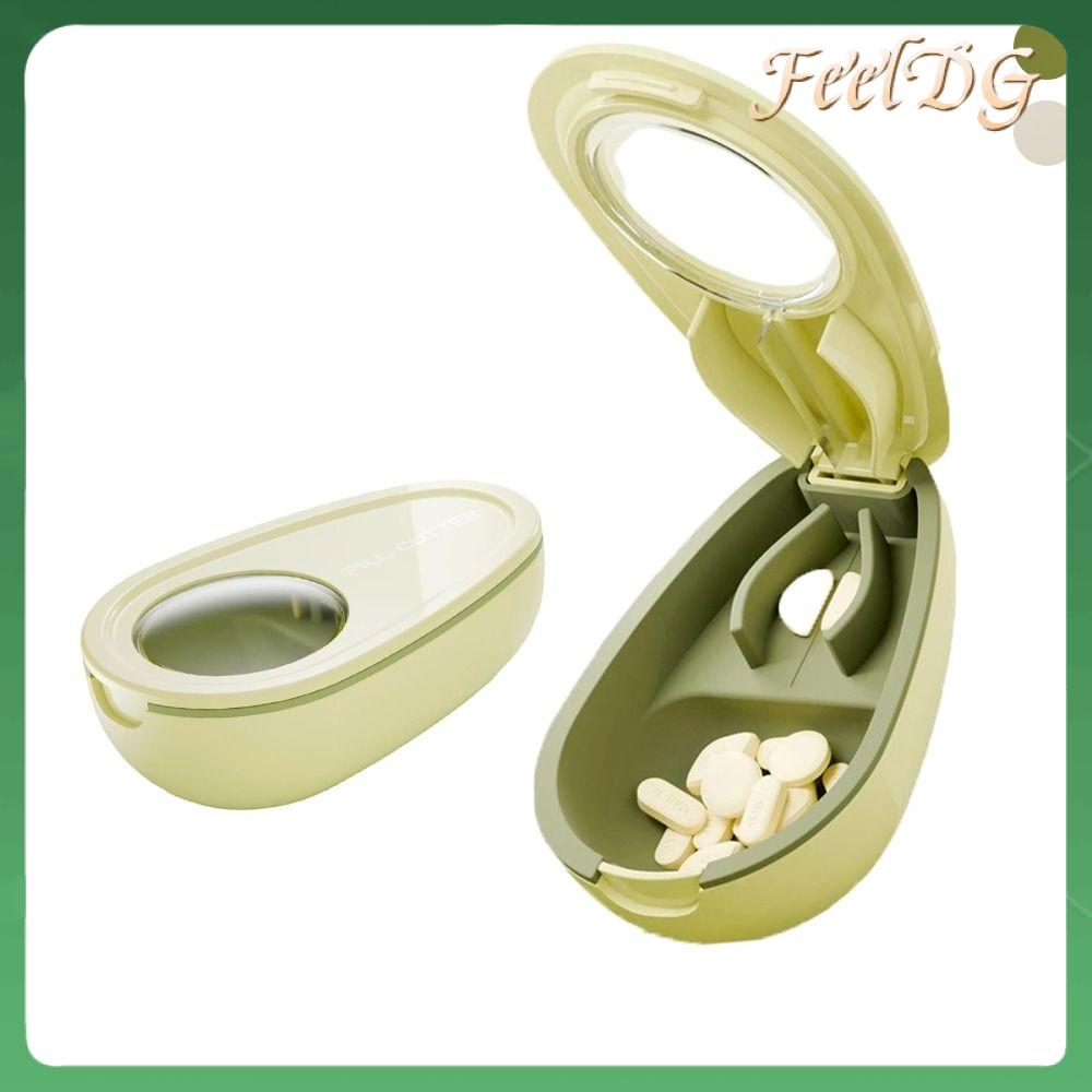 FEELDG 2 trong 1 Bộ chia thuốc viên Viên thuốc Bộ chia tổ chức Bộ chia máy nghiền Di động Chống bụi Hộp đựng thuốc chia ngăn cho thuốc viên nhỏ hoặc lớn