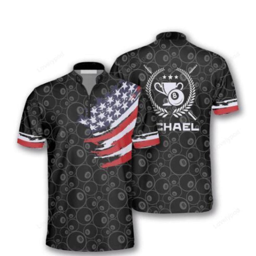 free custom-   Ball 8 Pattern Trophy Emblem Custom Billiard POLO SHIRT    (Free custom design)