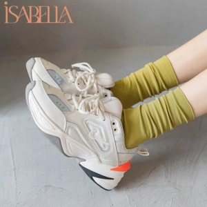 สินค้า iSABELLA ถุงเท้าผ้าไหมเย็น ถุงเท้าข้อยาวแฟชั่น บางเบาเย็นสบาย ดูดซับเหงื่อและระบายอากาศได้ดี มี6สี ผร้อมส่งในไทย IS004