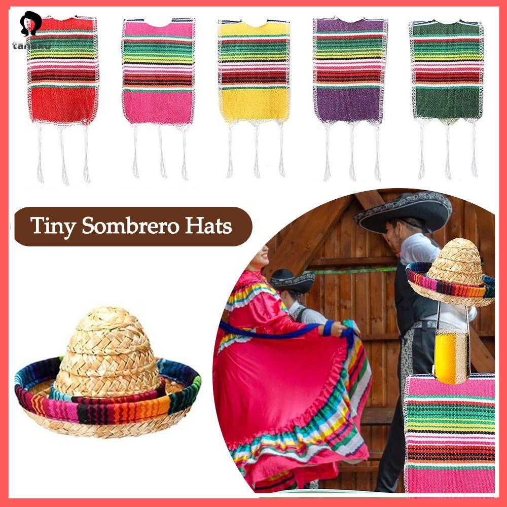 TANGXU926926929 Trang trí tiệc Mũ sombrero nhỏ Trang trí lễ hội Chủ đề Mexico Vỏ áo ponsô bia Phụ kiện Đầy màu sắc Bình serapes